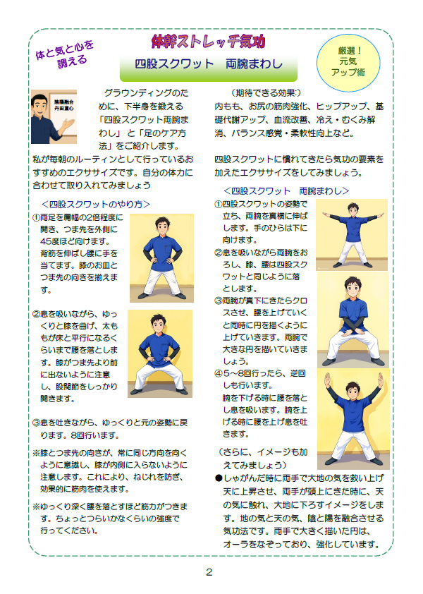 四股スクワット　両腕まわし